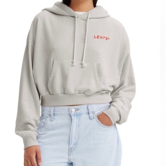 Levi's Women's Graphic Cropped Cotton Blend Laundry Day Hoodie XXL CREAM NWT - Picture 13 of 13